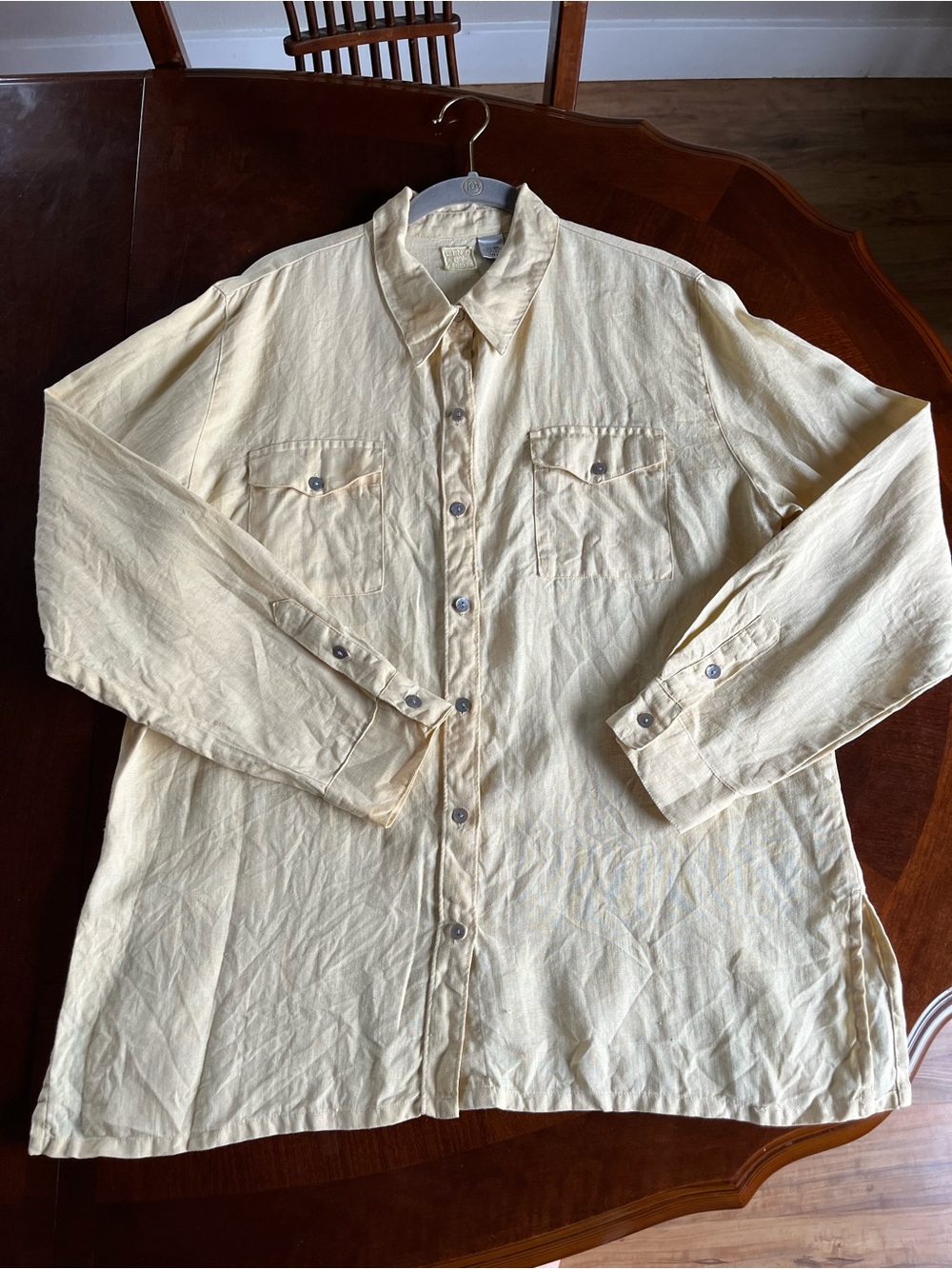 Lino by Chico's 100% Linen Cottagecore Lagenlook Butter Antique Yellow Shirt
